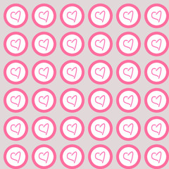 Pink hearts in circles seamless pattern