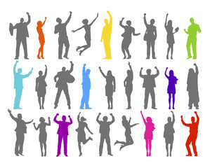 Colorful Silhouette of Rejoiced Business People Vector