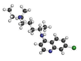 Chloroquine malaria drug molecule. Used to treat malaria.