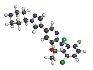 Crizotinib anti-cancer drug molecule. Inhibitor of ALK and ROS1