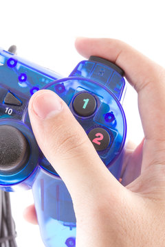isolated of the blue joystick for controller and play video game