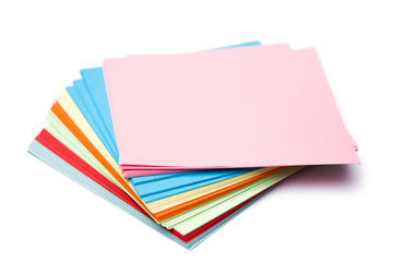 stack of colorful memo note on white with clipping path