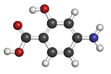 Para-aminosalicylic acid drug molecule.