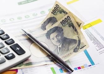 Financial business with Japan Yen currency bank note