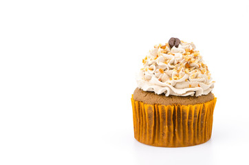 Coffee cupcake isolated white background