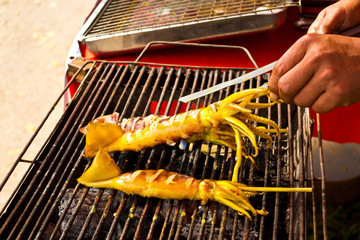 Grilled squid on the stove