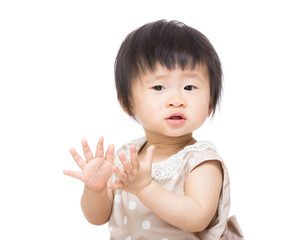Asia baby girl clapping hand