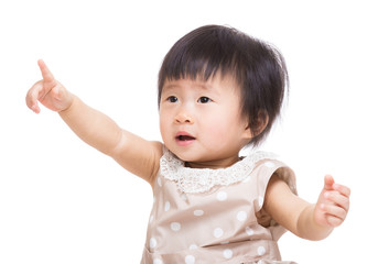 Asian baby girl finger point up