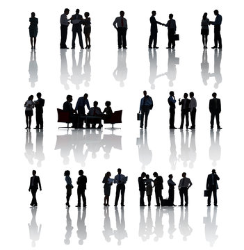 Silhouette Of Business People In Diverse Situations