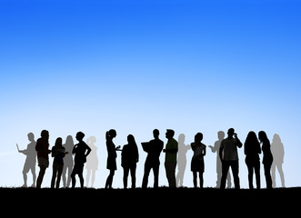 Silhouette Of Business People Working Outdoors