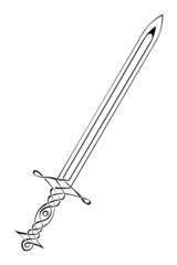 Silhouette of a sword on a white background