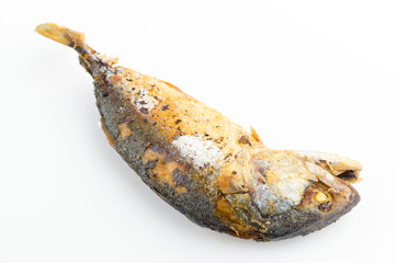 fried mackerel isolated white background