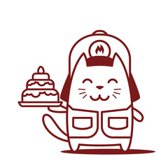 Character firefighter in coveralls and helmet line art