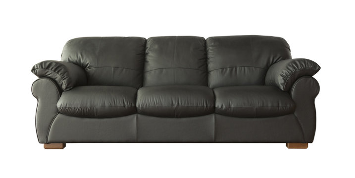 Black Leather Sofa (couch) Isolated On White
