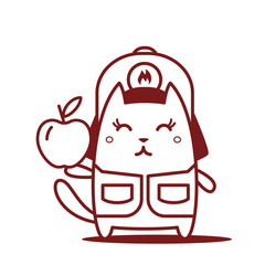 Character firefighter in coveralls and helmet line art