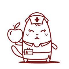 Character nurse in uniform with a medical cap line art