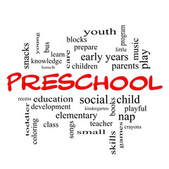 Preschool Word Cloud Concept in red caps