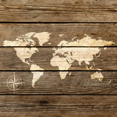 world map on a wooden board vector