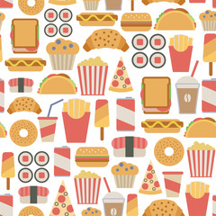 seamless background with fast food icons