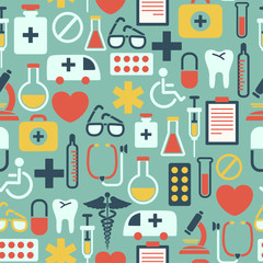 seamless pattern with medical icons, on blue background