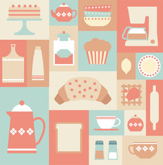 card with flat kitchen items