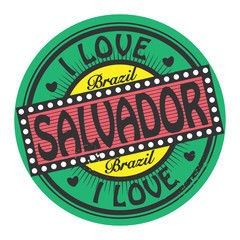 Grunge color stamp with text I Love Salvador, Brazil