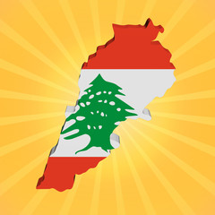 Lebanon map flag on sunburst illustration