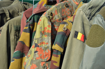 Dump of Military wear on a flea market