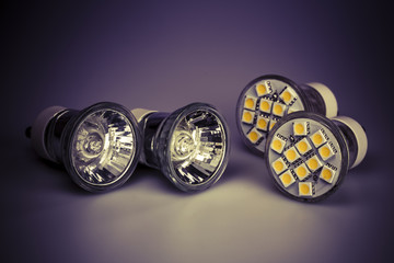 Modern LED bulbs with classic old bulbs