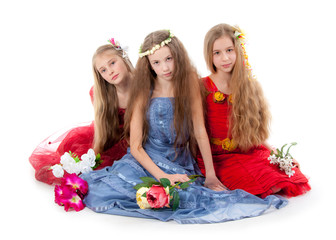 Fototapeta na wymiar Group of little beautiful girls
