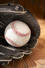 Close-up of a Baseball and Glove