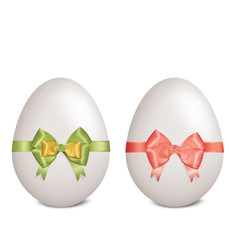 White easter eggs with bows and ribbons on white background. Vec