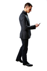 businessman using smartphone isolated on a white background