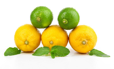 Lemons and limes, isolated on white