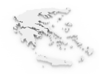 3D map of Greece on white background
