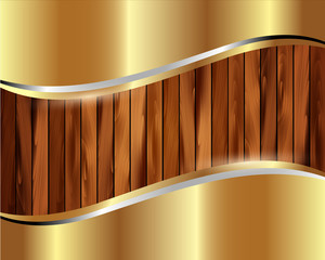 Metallic gold frame on a wooden background