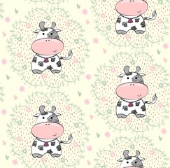 babies hand draw seamless pattern with cows