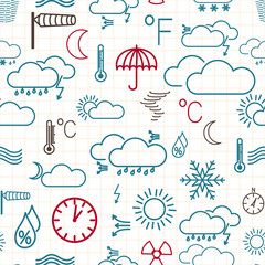 Seamless pattern of weather symbols on white