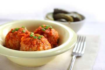 Meatballs with rice and tomato sauce