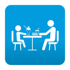 Etiqueta tipo app azul simbolo restaurante