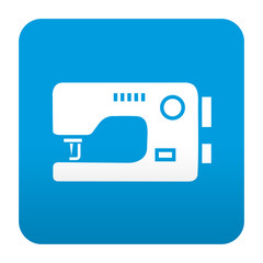 Etiqueta tipo app azul simbolo maquina de coser - obrazy, fototapety, plakaty