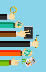 Businessman's hands holding various objects