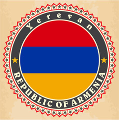 Vintage label cards of  Armenia flag.