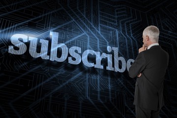 Subscribe against futuristic black and blue background