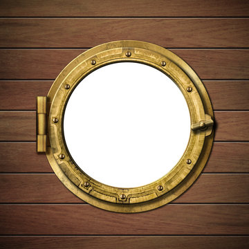 Fototapeta detailed wooden ship porthole