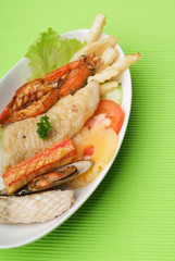 grilled seafood on background