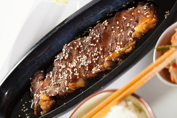 beef sesame, beef with teriyaki sauce sesame in japanese style