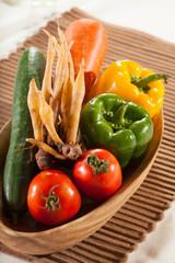 fresh vegetable, mix fresh vegetable in wooden bowl