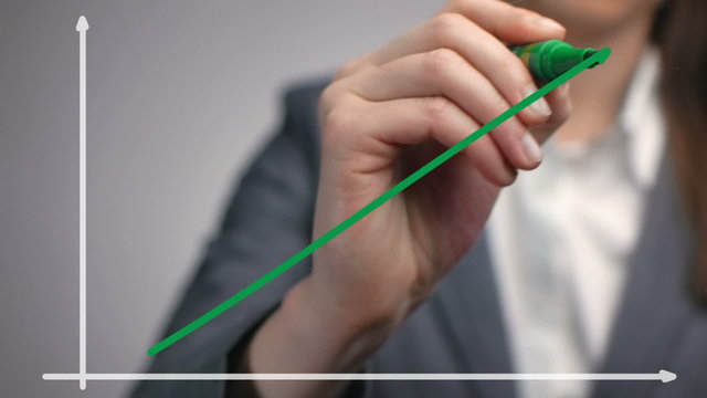 woman hand drawing a business chart showing growth focus on fore