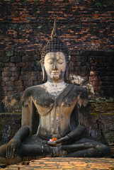 thailand landmark. Ancient buddha statue. Sukhothai Historical P